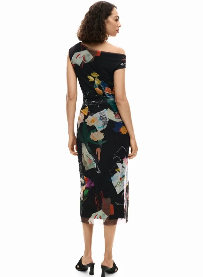 Desigual black with abstract print Midi collage dress for Women | Best Price UAE